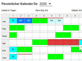 Maske mit Auswahl der Kalendertage für einen Antrag